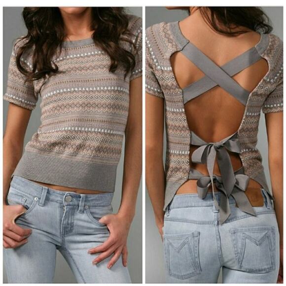 Marc by Marc Jacobs Crew Neck Criss Cross Tie Back Janet Jacquard Sweater Size S - Picture 1 of 8